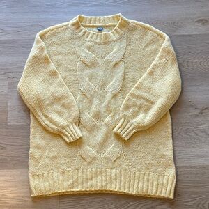 Aerie Oversized Cable Knit Sweater Yellow Chunky Cozy Soft Crewneck Pullover S